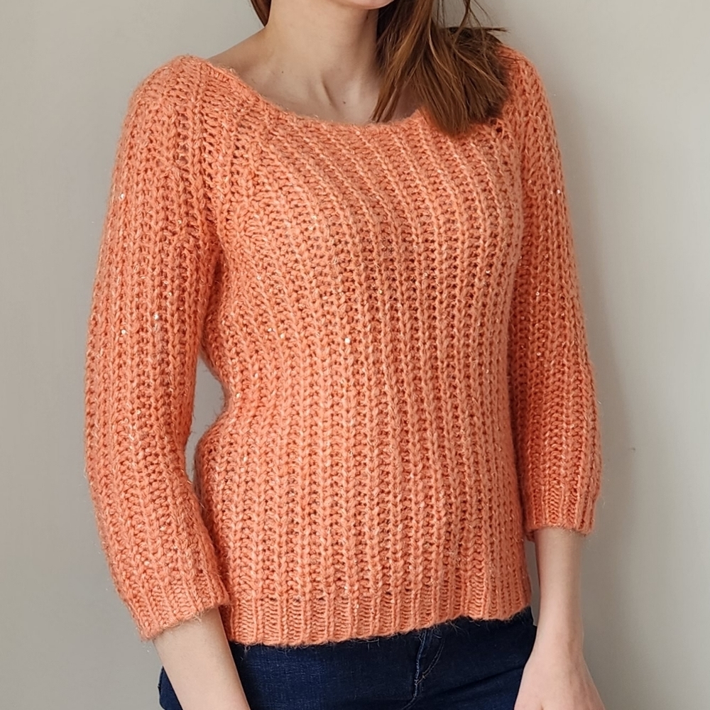 Knitted & Knotted Peach Knit Sparkle Sweater S Anthropologie